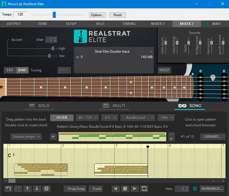 Интерфейс виртуальной гитары RealStrat
