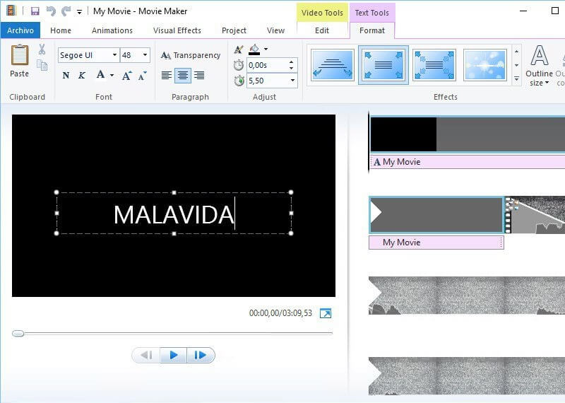 Интерфейс Movie Maker 10 из сохранённого программного обзора