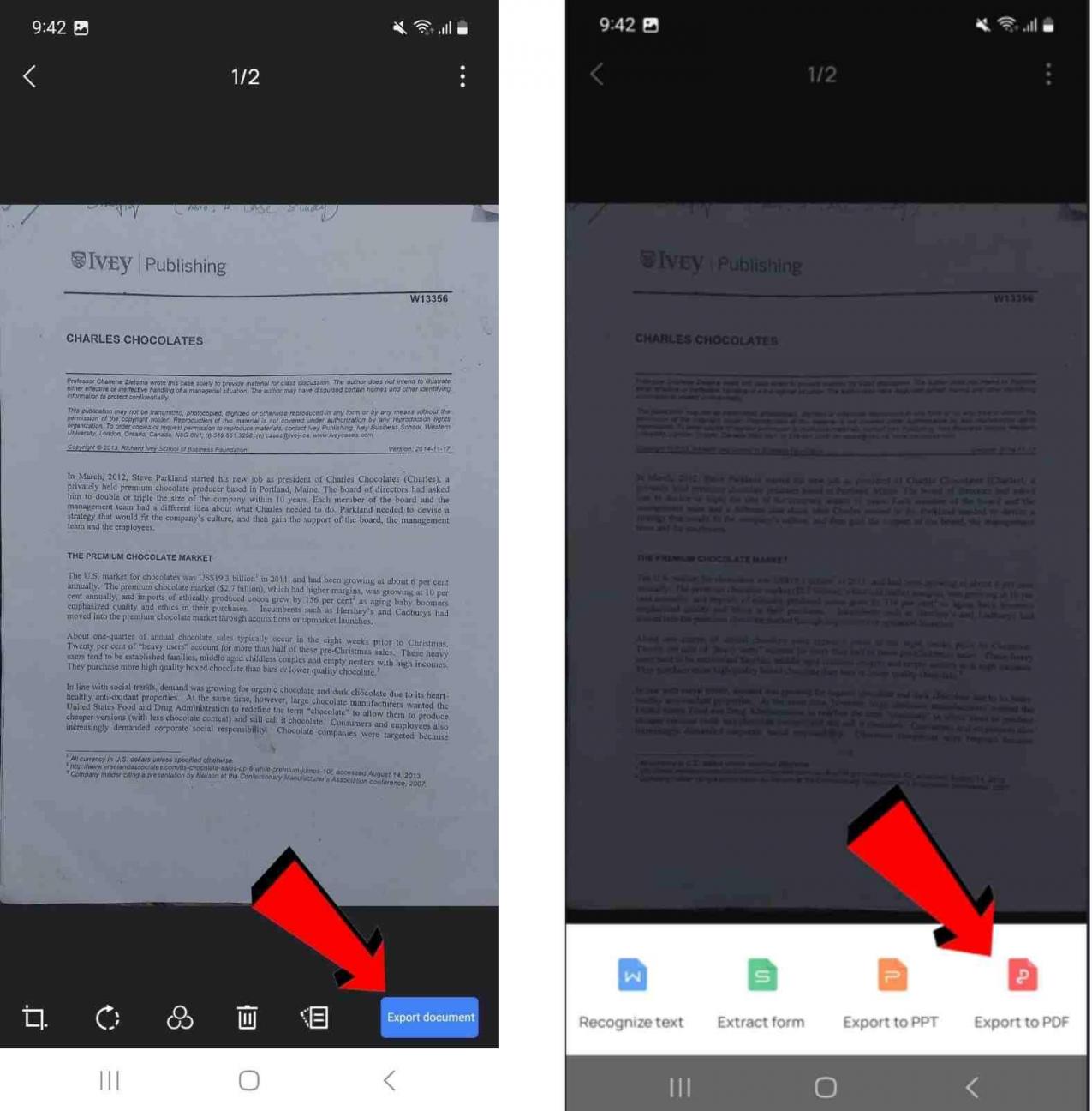 Мобильный экран WPS Office со сканированием и командой Recognize text