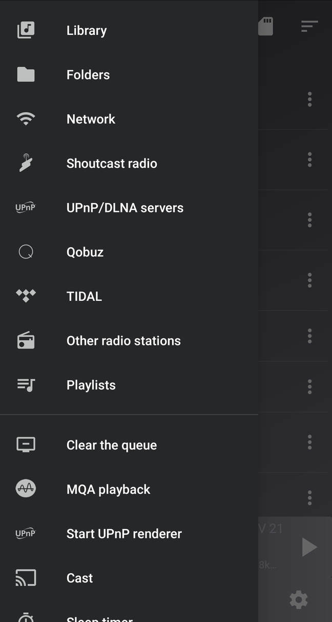 Панель источников USB Audio Player PRO на Android
