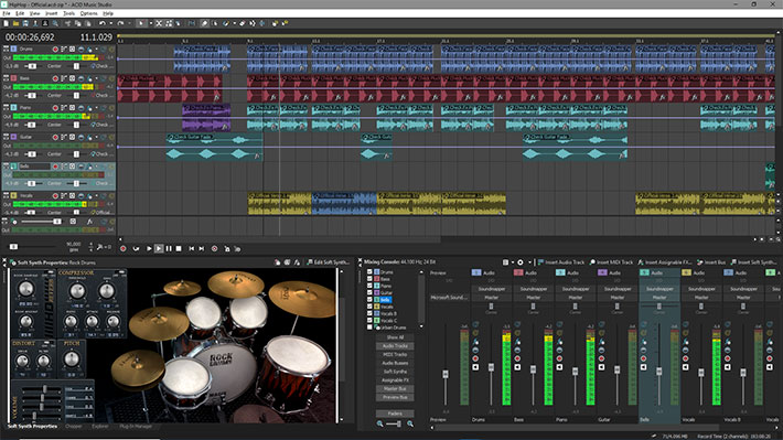 Интерфейс ACID Music Studio 11 с таймлайном, дорожками, Chopper и Mixing Console