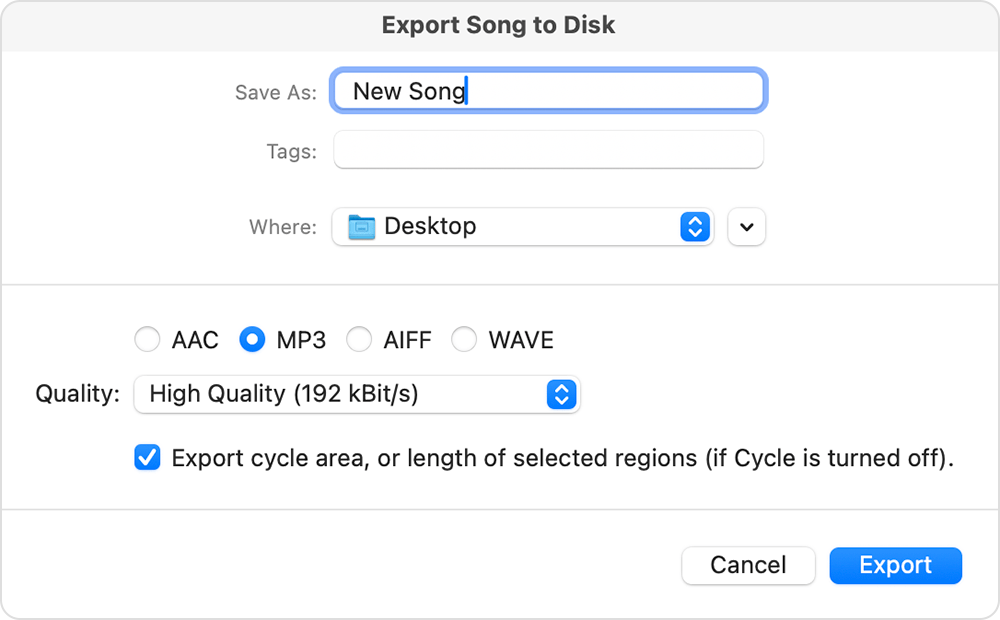 Экспорт песни из GarageBand в MP3
