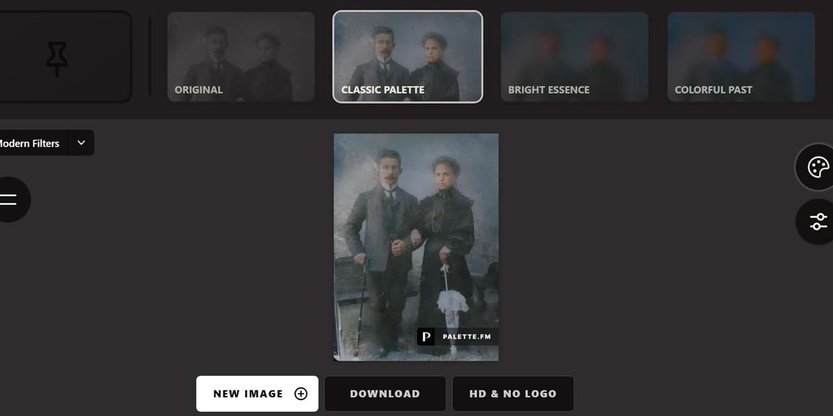 Интерфейс выбора палитры в Palette.fm