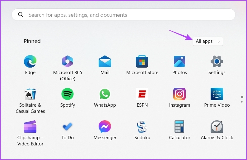 Кнопка All apps в меню Пуск Windows 11