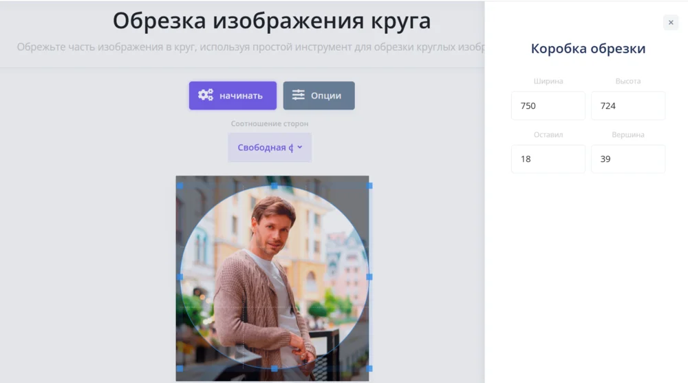 Круговая область и числовые параметры в i2IMG
