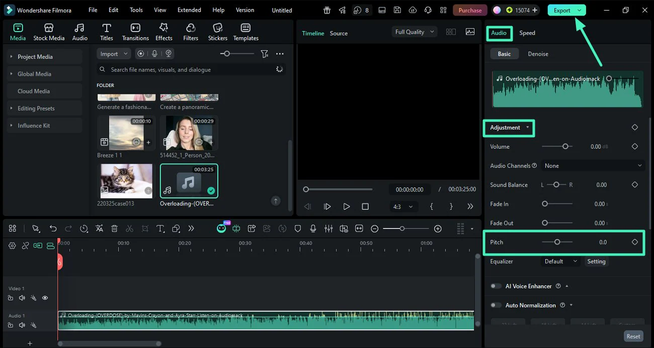 Wondershare Filmora — Audio, Adjustment и регулятор Pitch