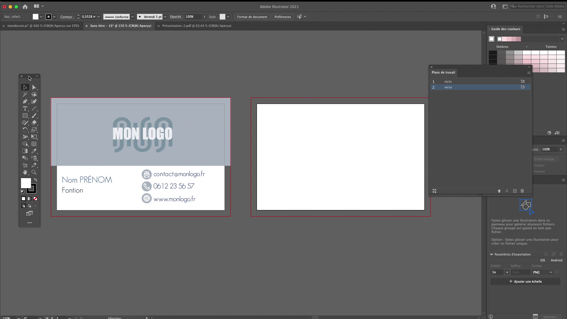 Adobe Illustrator с векторным макетом визитной карточки