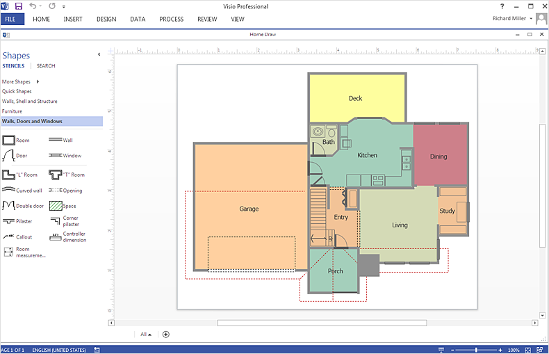 Масштабный план этажа в интерфейсе Microsoft Visio
