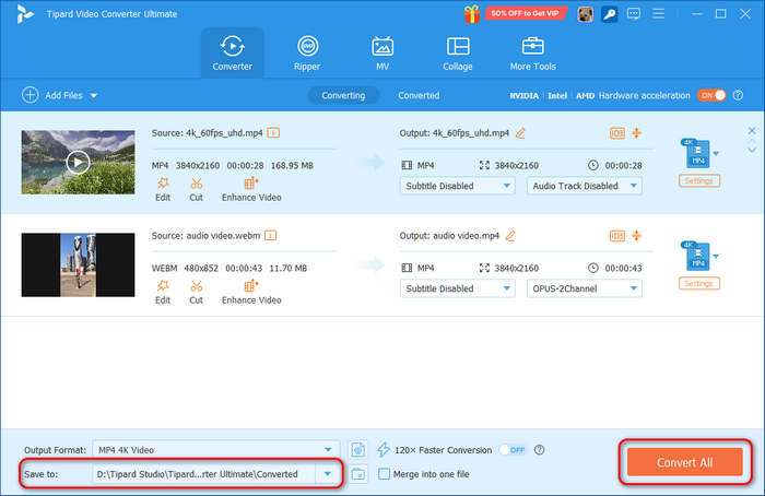 Завершение конвертации в Tipard Video Converter Ultimate