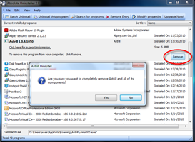 Главное окно Absolute Uninstaller с кнопкой Remove и списком установленных программ
