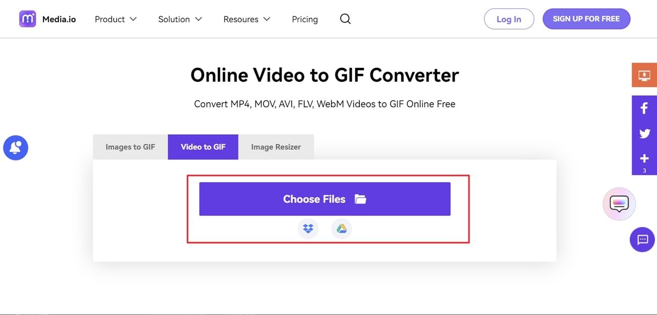 Загрузка видео в Media.io Video to GIF