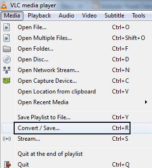Меню VLC Media Player с командой Convert Save
