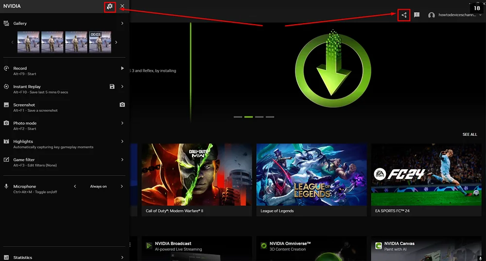 Интерфейс захвата снимка в NVIDIA App