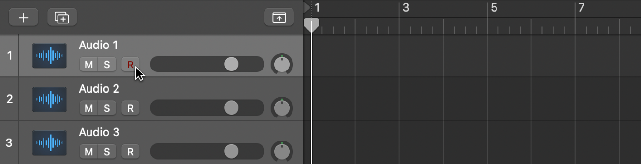 Кнопка Record Enable на дорожке Logic Pro