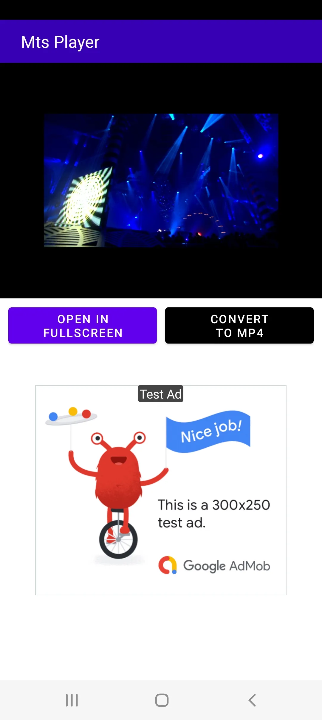 Экран воспроизведения MTS Video Player & Converter с кнопкой CONVERT TO MP4