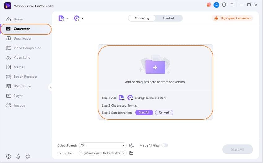 Добавление MOV в Wondershare UniConverter