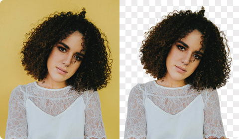 Пример удаления фона в Cutout.Pro: слева исходный портрет, справа результат на прозрачной подложке