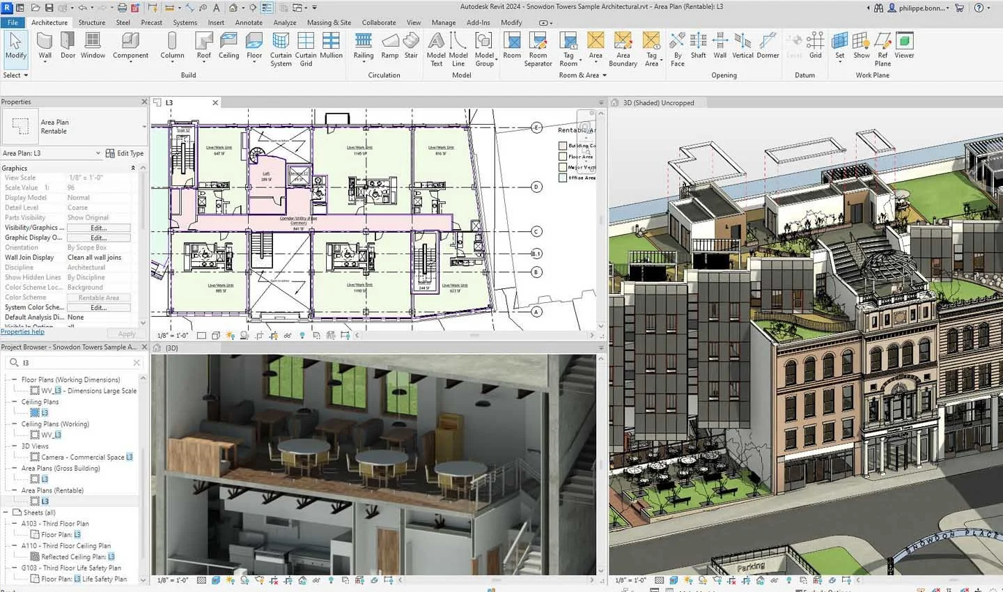 Рабочая среда Revit с BIM-проектом