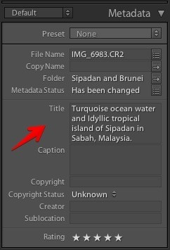 Поле заголовка и метаданных в Lightroom