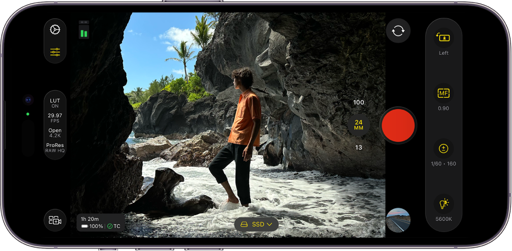 Интерфейс Final Cut Camera на iPhone во время видеосъемки