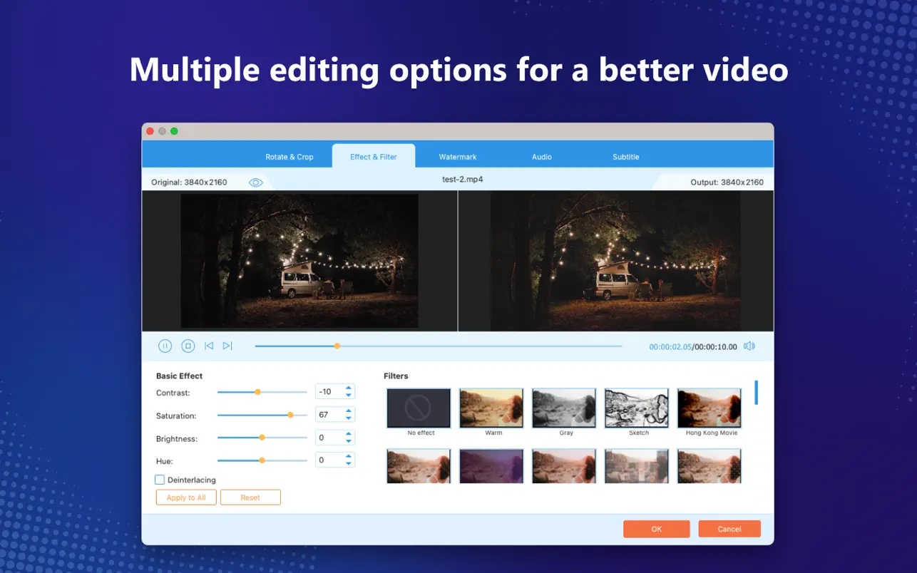 Окно настроек и обработки видео в Tipard Video Converter - 8K/4K