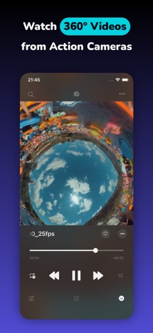 Экран воспроизведения Evervideo на iPhone с таймлайном и кнопками управления