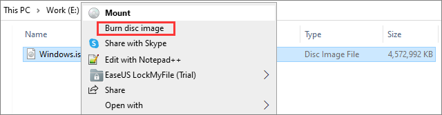 Команда Burn disc image для ISO в Windows