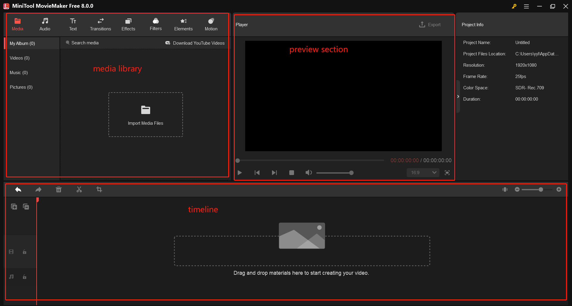 Интерфейс MiniTool MovieMaker в Windows