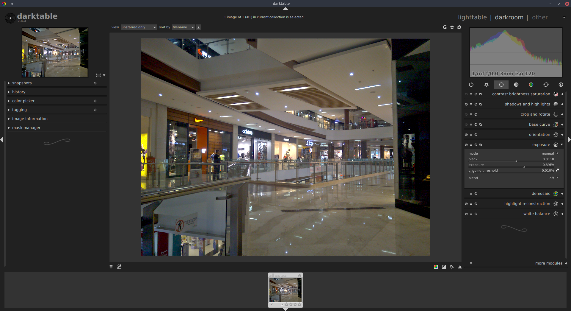 Интерфейс darktable