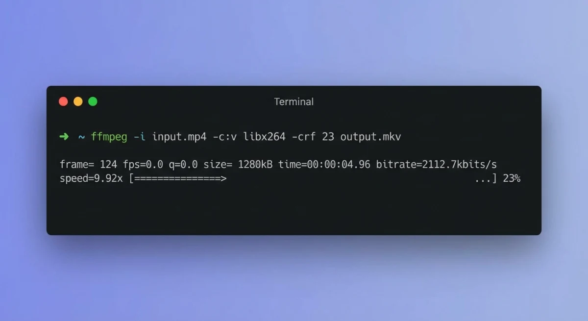Командная строка FFmpeg во время перекодирования видео