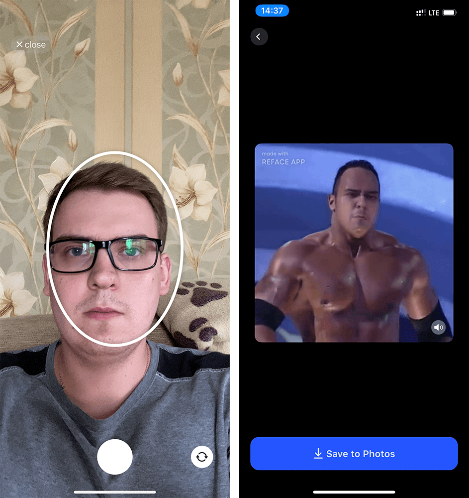Исторический интерфейс Reface с каталогом коротких сцен