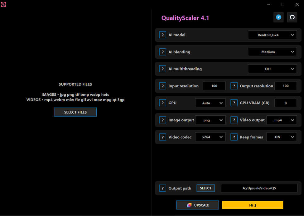 Интерфейс QualityScaler