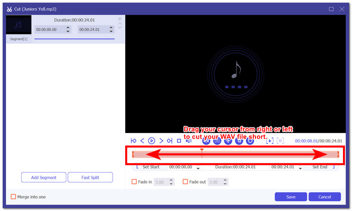 FVC Video Converter Ultimate: границы обрезки на временной шкале