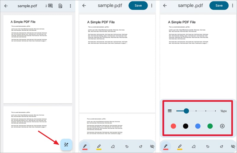 PDF открыт в Google Drive на Android с панелью аннотаций