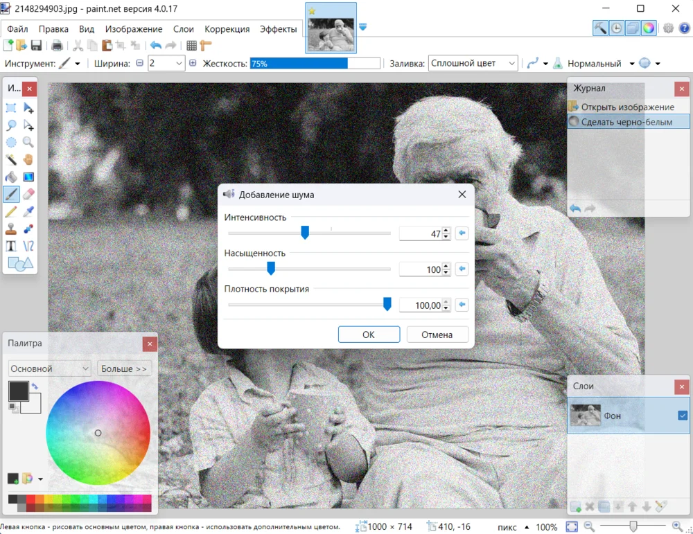 Чёрно-белая обработка в Paint.NET