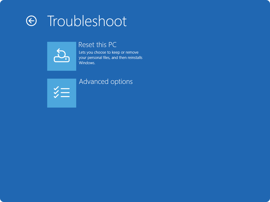 Windows RE: экран Troubleshoot с Reset this PC