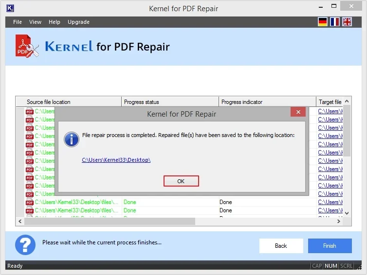 Завершение восстановления в Kernel for PDF Repair