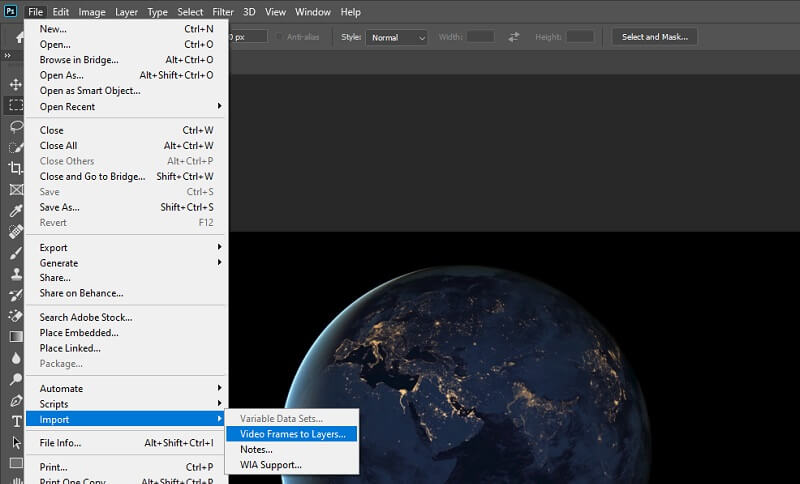 Импорт MP4 в Adobe Photoshop для подготовки анимированного GIF