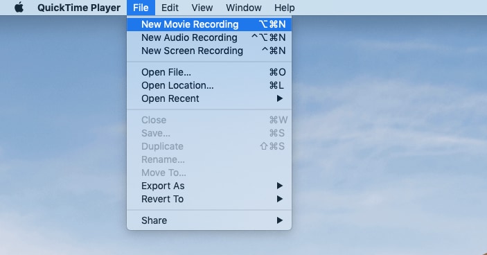 Команда New Movie Recording в QuickTime Player
