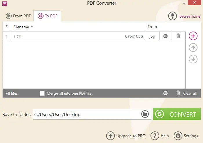 Конвертация изображения в PDF в Icecream PDF Converter