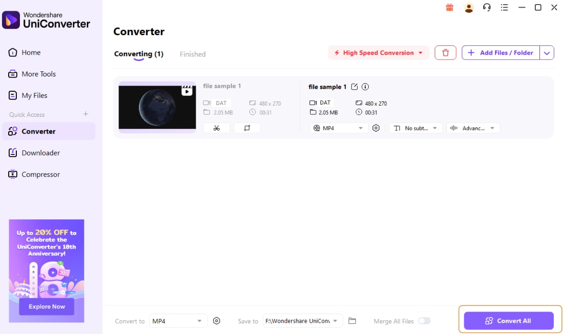 UniConverter: DAT подготовлен к Convert All