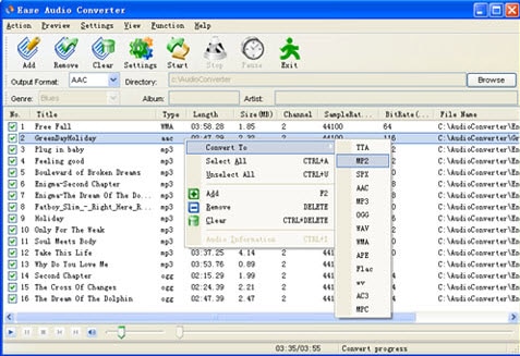 Прежний интерфейс Ease Audio Converter со списком форматов, включая WAV и FLAC