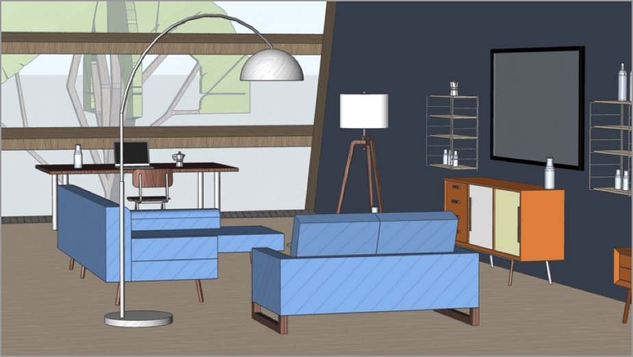 Интерьерная сцена, собранная в BricsCAD Shape