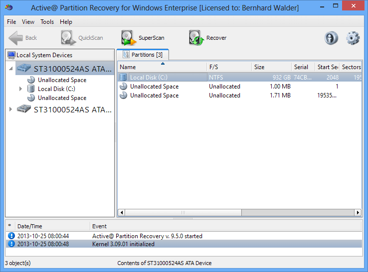 Окно Active Partition Recovery с найденной структурой диска
