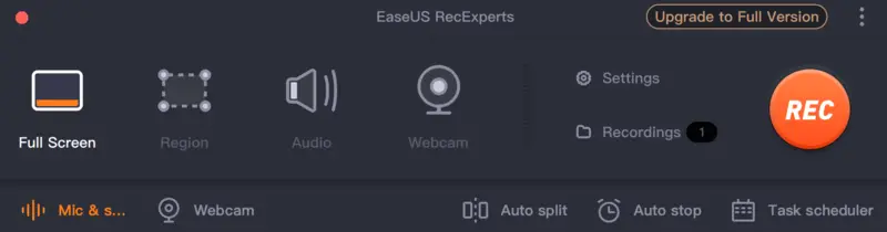 Интерфейс EaseUS RecExperts при подготовке видеоурока