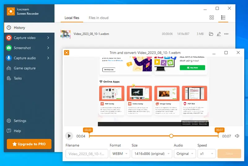 Интерфейс Icecream Screen Recorder