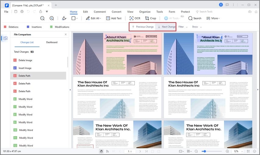 Результат сравнения двух PDF в PDFelement
