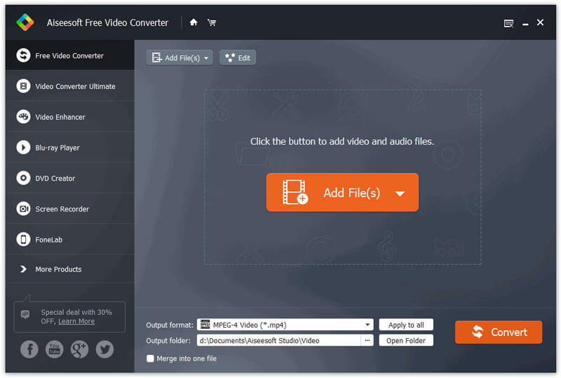 Окно Aiseesoft Free Video Converter