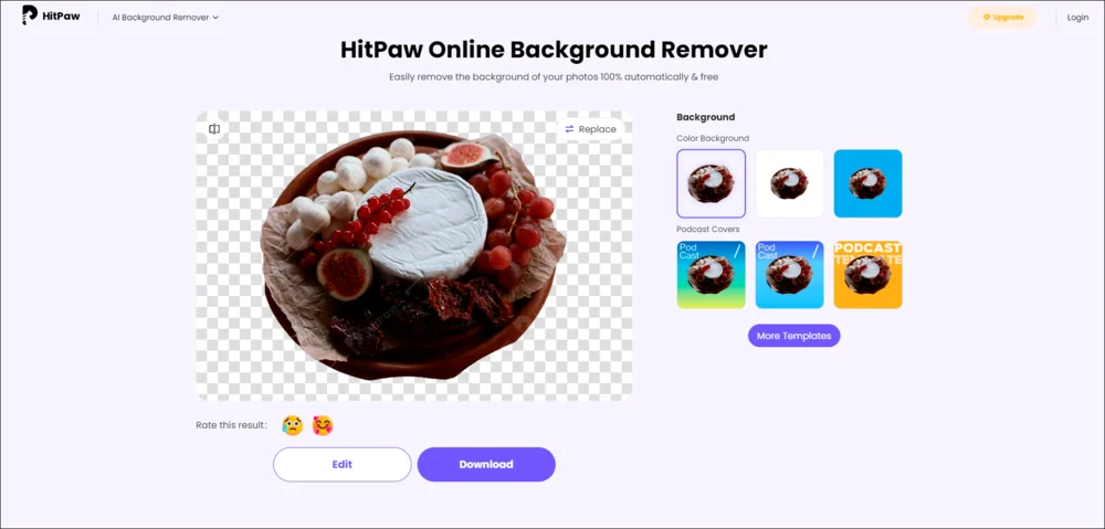 Интерфейс HitPaw Online Background Remover для работы с фоном