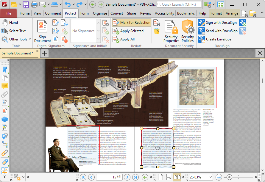 Области, отмеченные для redaction в PDF-XChange Editor